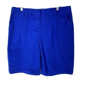 Lands End 16 Shorts Mid Rise Royal Blue Flat Front Cotton Stretch Walking Casual